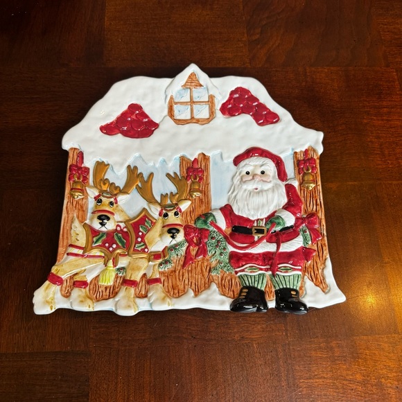 Fitz and Floyd Deer Santa Canape Dessert Serving Tray Platter Dish - Picture 8 of 9